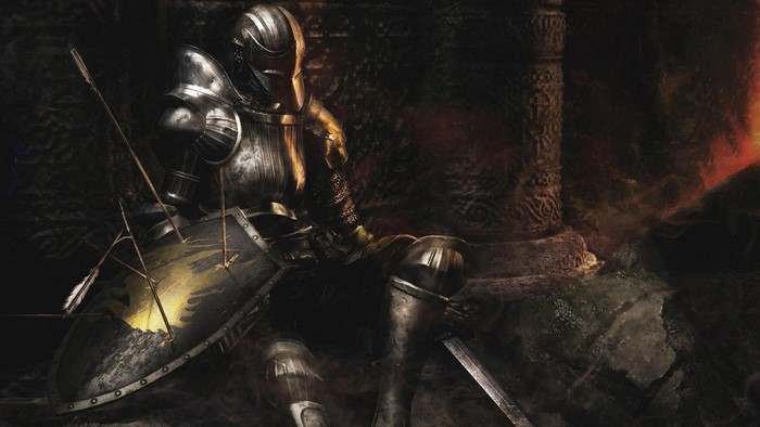 Knight from Demon's Souls with arrows in shield