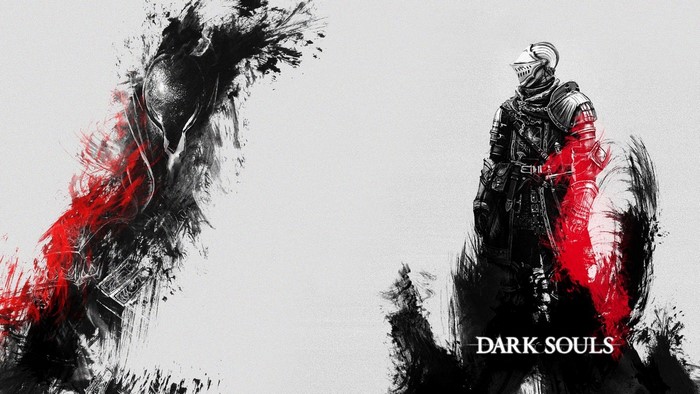 Dark Souls illustration with knight and abstract figure