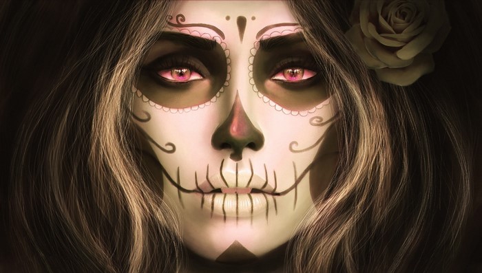 Woman with Sugar Skull makeup and a rose
