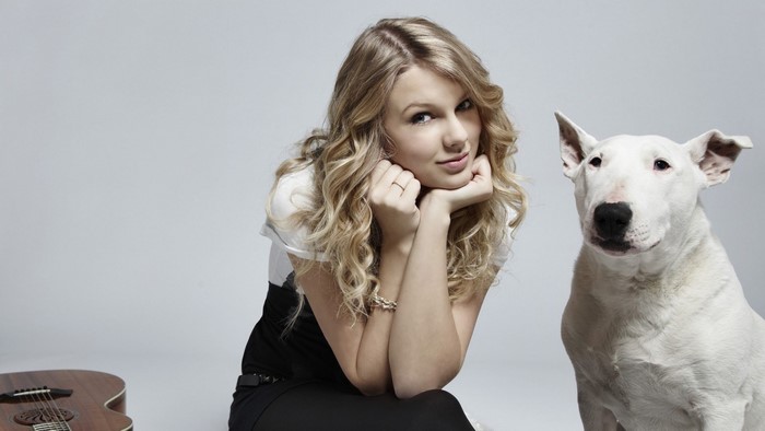 Taylor Swift with a Bull Terrier and Guitar