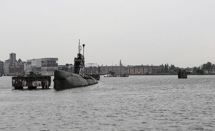 Submarine docked in Amsterdam port