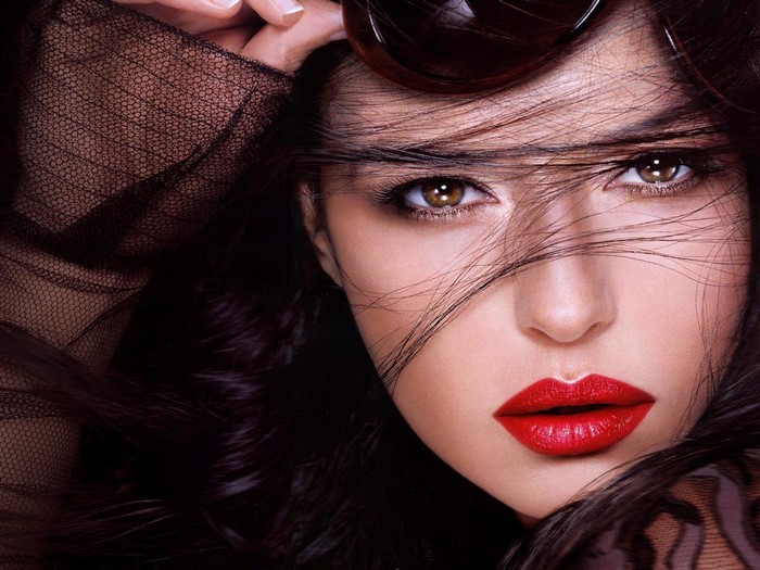 Monica Bellucci Close-Up Portrait with Red Lips