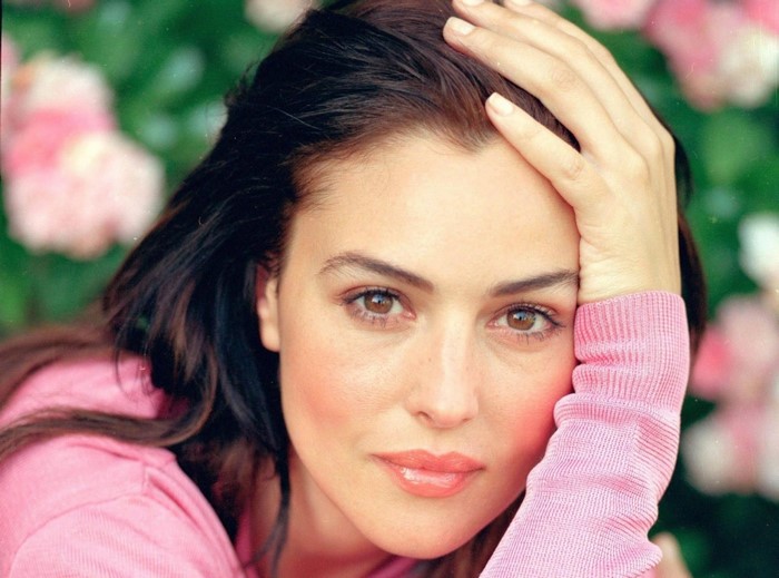 Monica Bellucci Close-Up Portrait with Pink Background