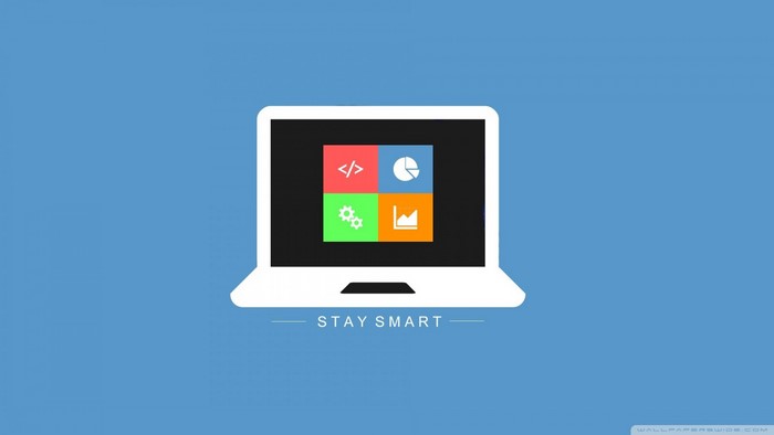 Minimalist laptop with icons and text