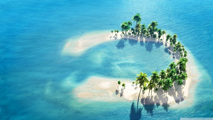 Island with palm trees in the ocean