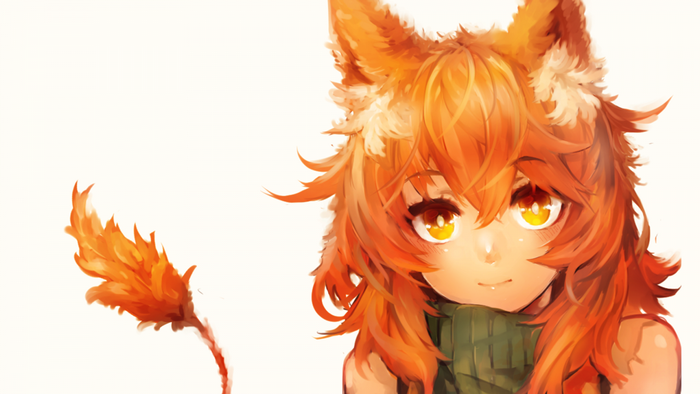 Anime fox girl with orange hair and eyes