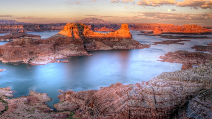 Lake, Powell, Alstrom Point, wallpaper, Sunset, 4k