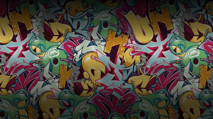 Graffiti art with abstract shapes and colors