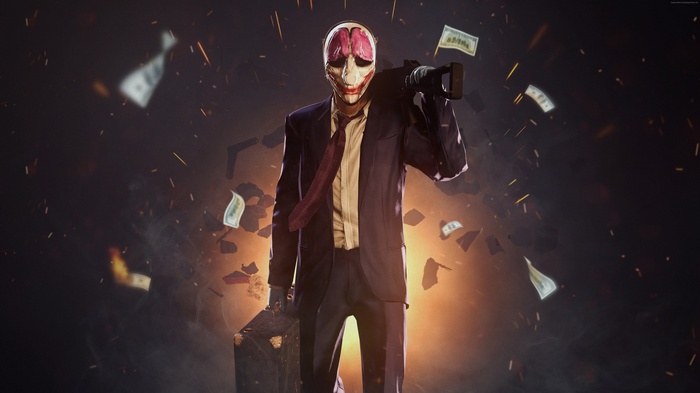 Houston from Payday 2 with a rifle and suitcase