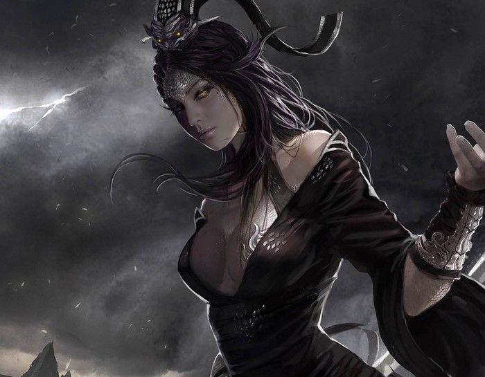 Fantasy art of a woman with snake-like features