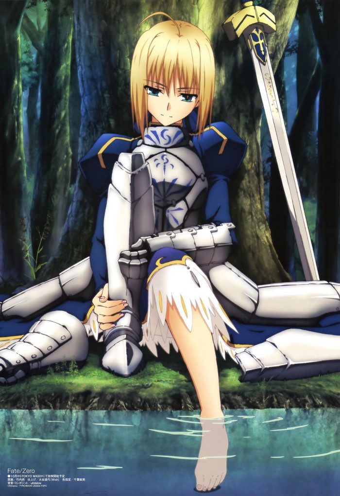 Saber from Fate/Zero sitting by water