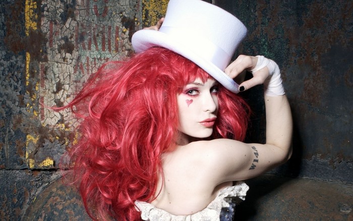 Woman with red hair and white hat, Emilie Autumn