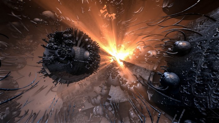Abstract digital art of a cosmic explosion with tentacles