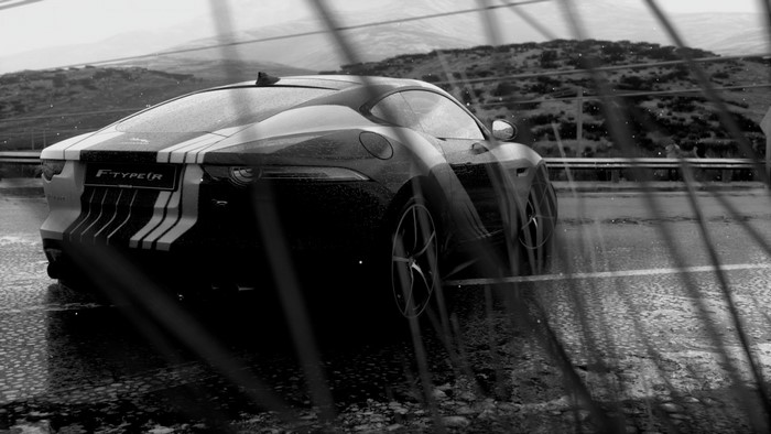 Jaguar F-Type R on a wet road