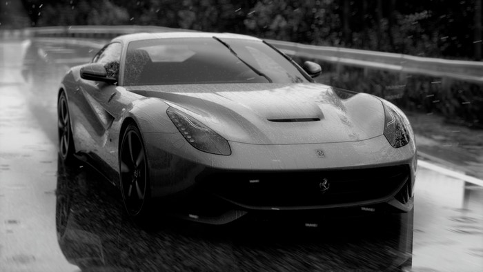 Ferrari California driving on a wet road