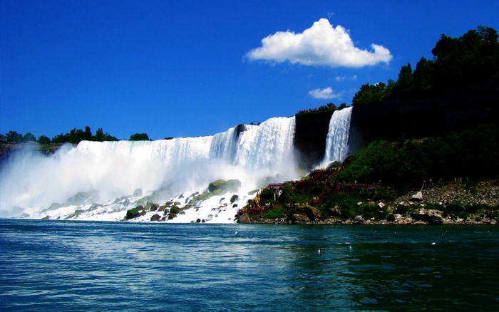 Niagara Falls with a blue sky and clouds