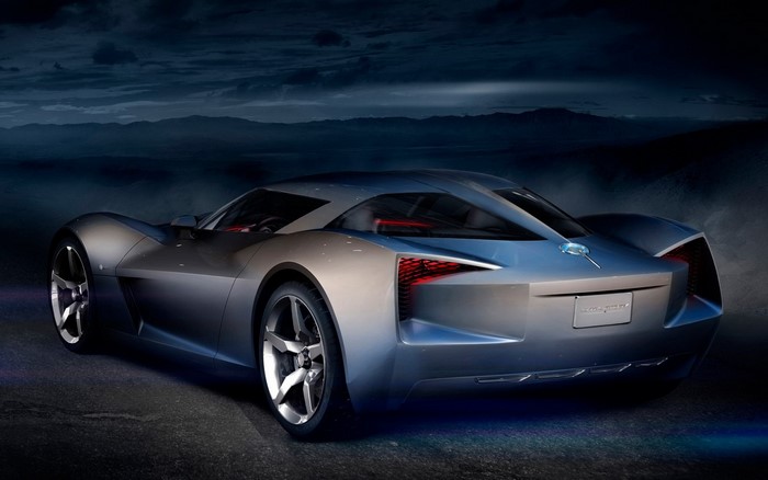 Concept sports car with sharp angles and red accents