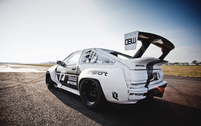 Modified Toyota AE86 with large rear wing