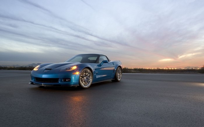 Blue Chevrolet Corvette C6 Convertible at Sunset