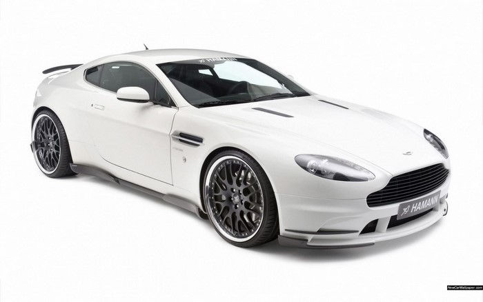 White Aston Martin Vantage with custom wheels
