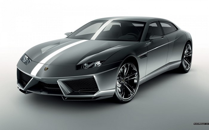 Lamborghini Estoque concept car with white racing stripes