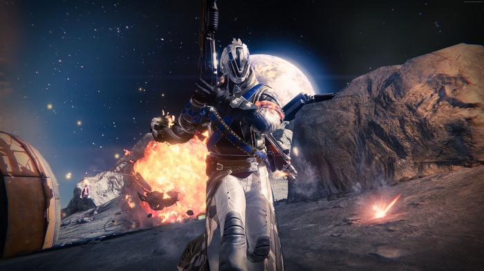 Destiny Exo soldier with gun on planet