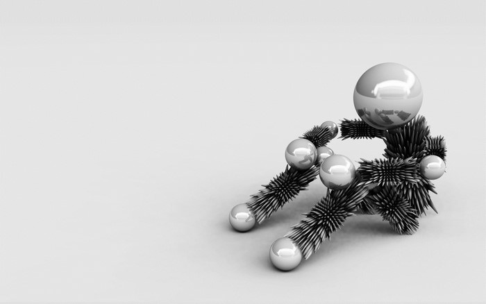 Abstract spiky creature with metallic spheres