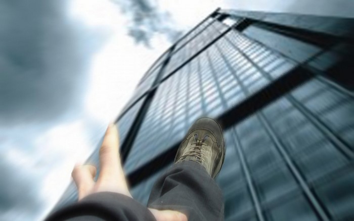 Person falling from a skyscraper