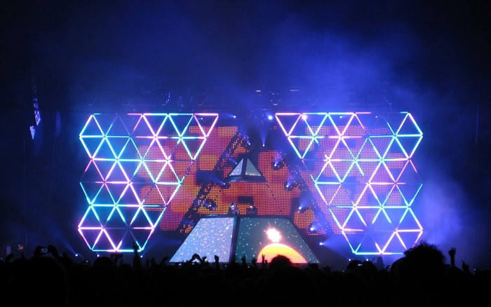 Daft Punk concert performance with geometric light stage