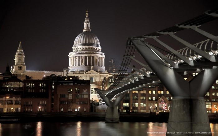 Millennium Bridge and St. Paul's Cathedral at Night