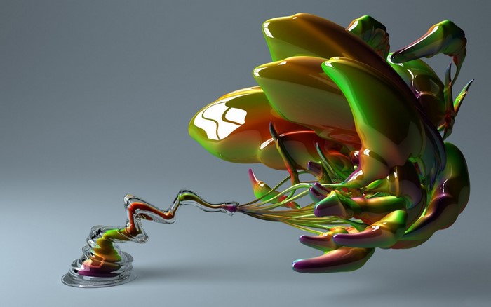 Abstract iridescent organic form with swirling liquid