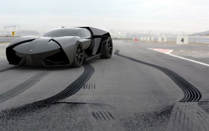 Black Lamborghini Ankonian Concept car on a race track