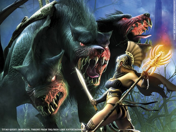 Woman Warrior Fights Three-Headed Dog in Titan Quest Immortal Throne