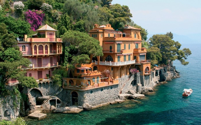 Cliffside villas overlooking the turquoise sea