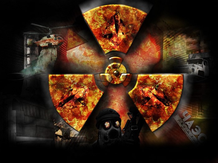 S.T.A.L.K.E.R. radioactive symbol with helicopter and jeep