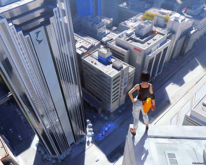 Faith Connors from Mirror's Edge standing on a skyscraper