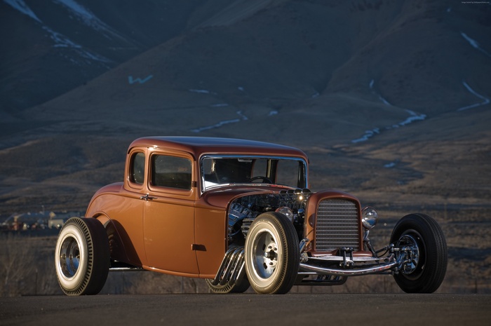 Orange Hot Rod Coupe with Exposed Engine