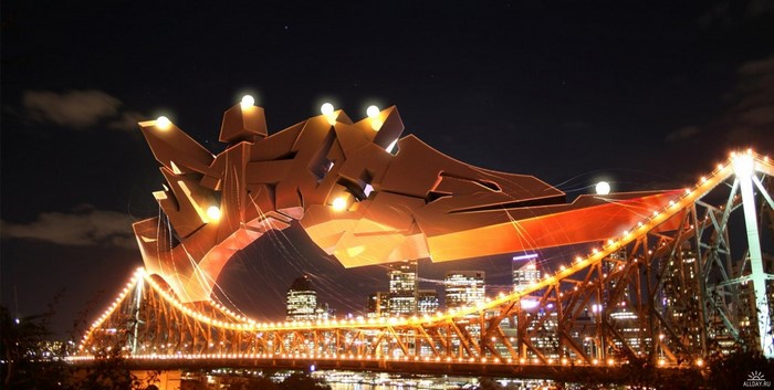 Graffiti art on a bridge at night