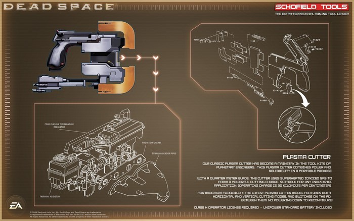 Dead Space Plasma Cutter Technical Illustration