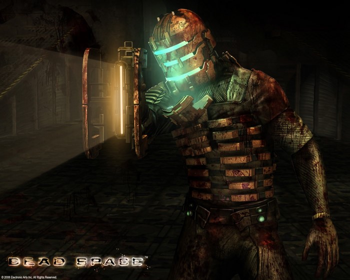 Isaac Clarke from Dead Space holding a mining tool
