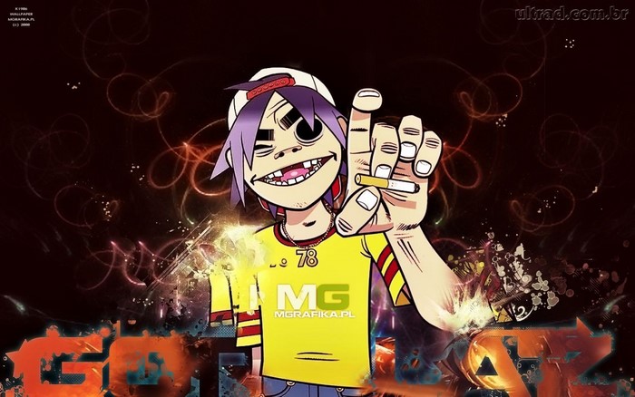 2-D from Gorillaz holding a cigarette