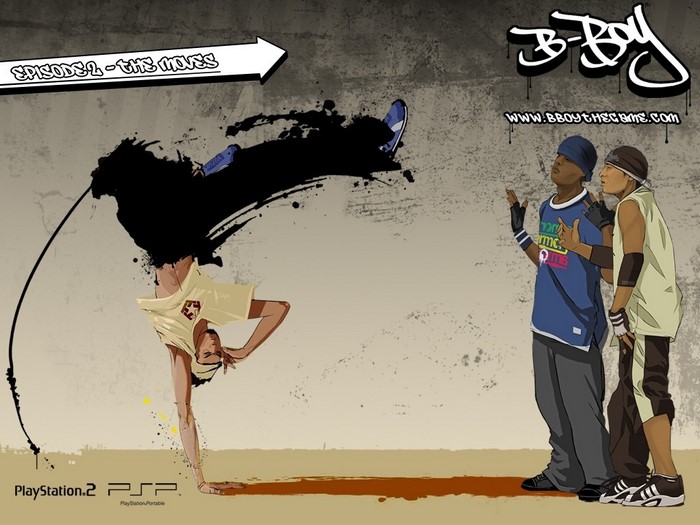 B-Boy video game poster with breakdancers
