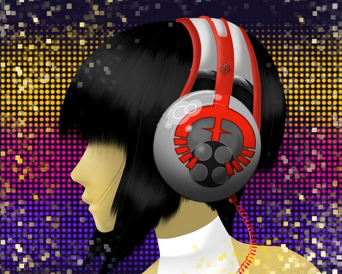 Woman with headphones listening to music