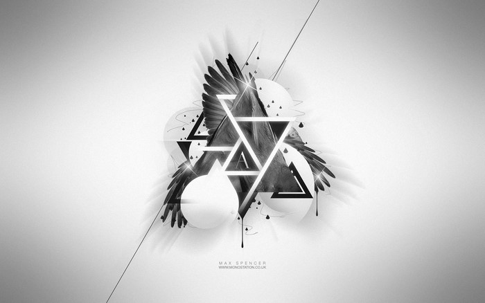 Abstract geometric design with bird wings and drips