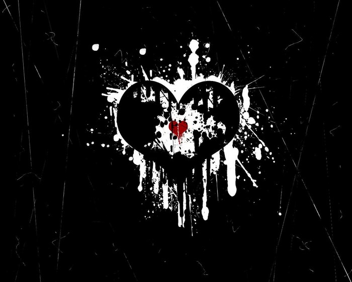 Black and white heart with red splash