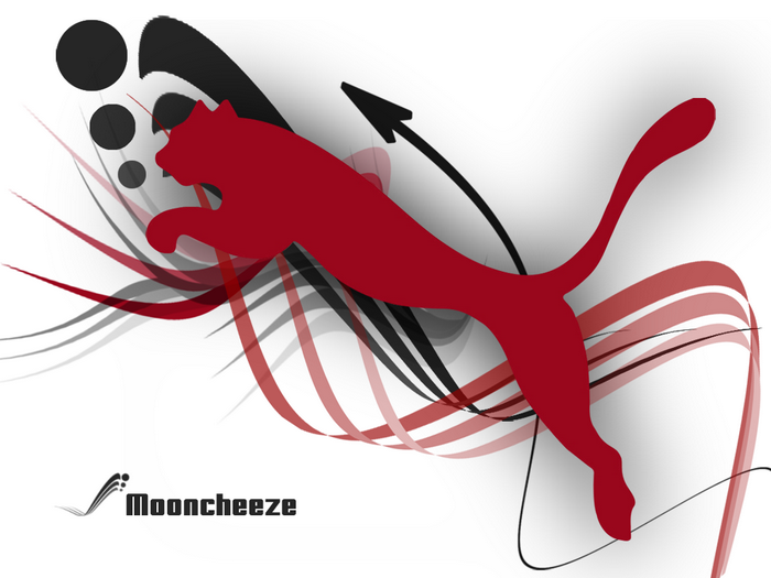 Red Puma logo with abstract lines and text