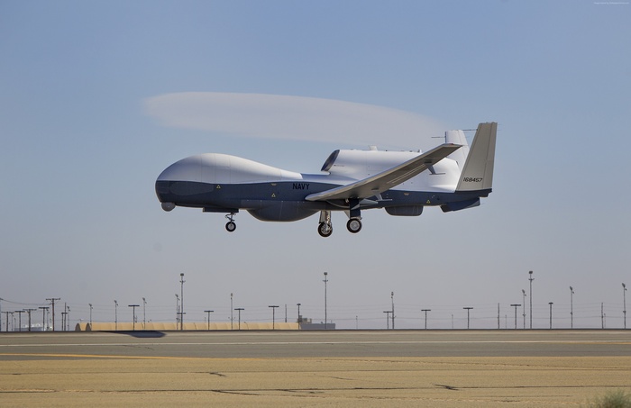 MQ-4C Triton drone landing at airfield