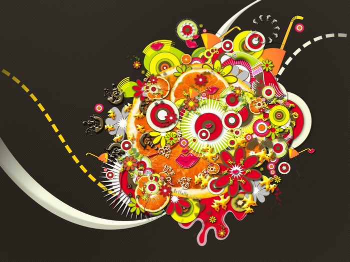 Abstract digital art with fruits and flowers