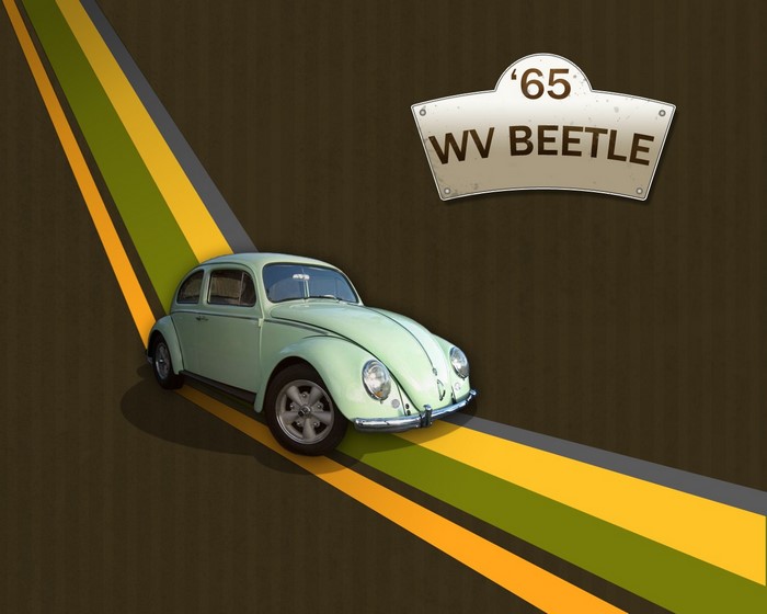 1965 Volkswagen WV Beetle on a striped road