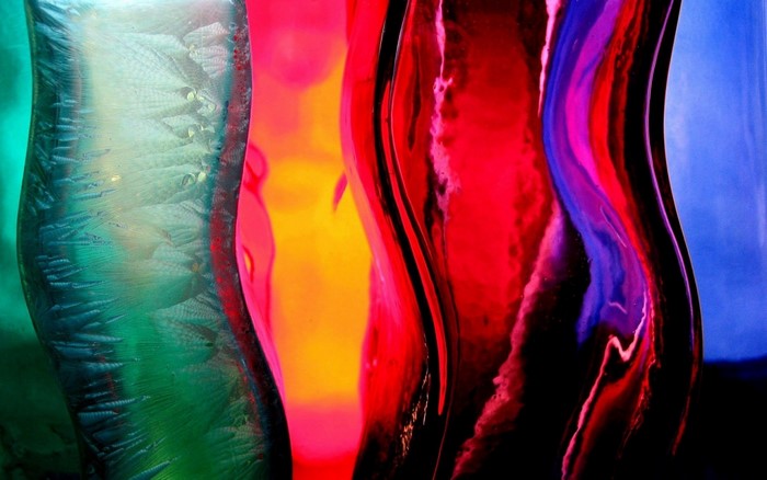 Close up of colorful glass with abstract patterns